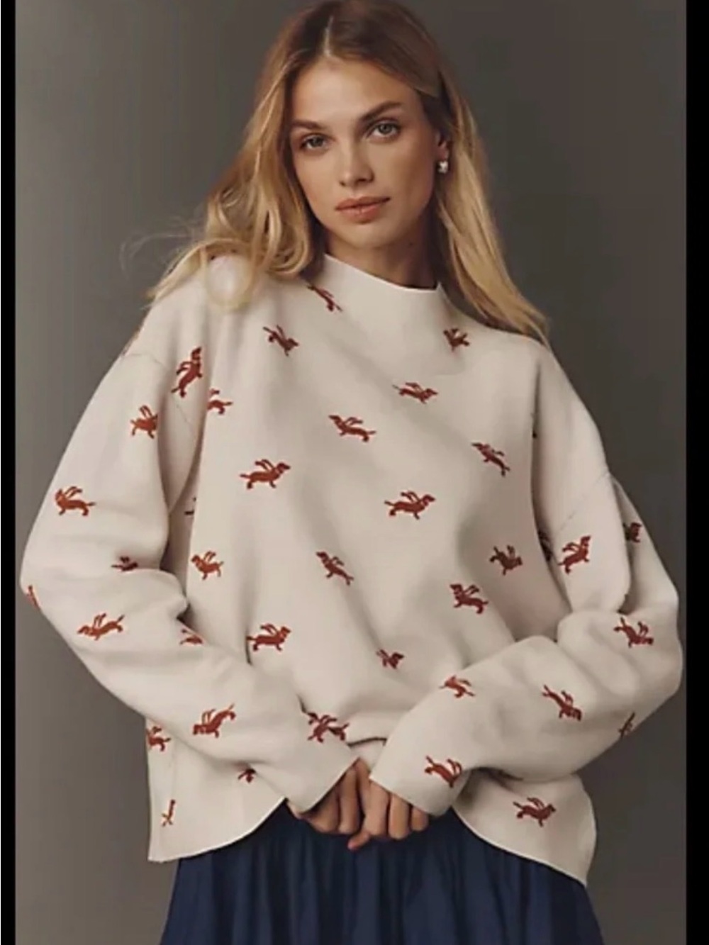Anthropologie Dog Print Knit Sweater Pullover Ivory Size XL